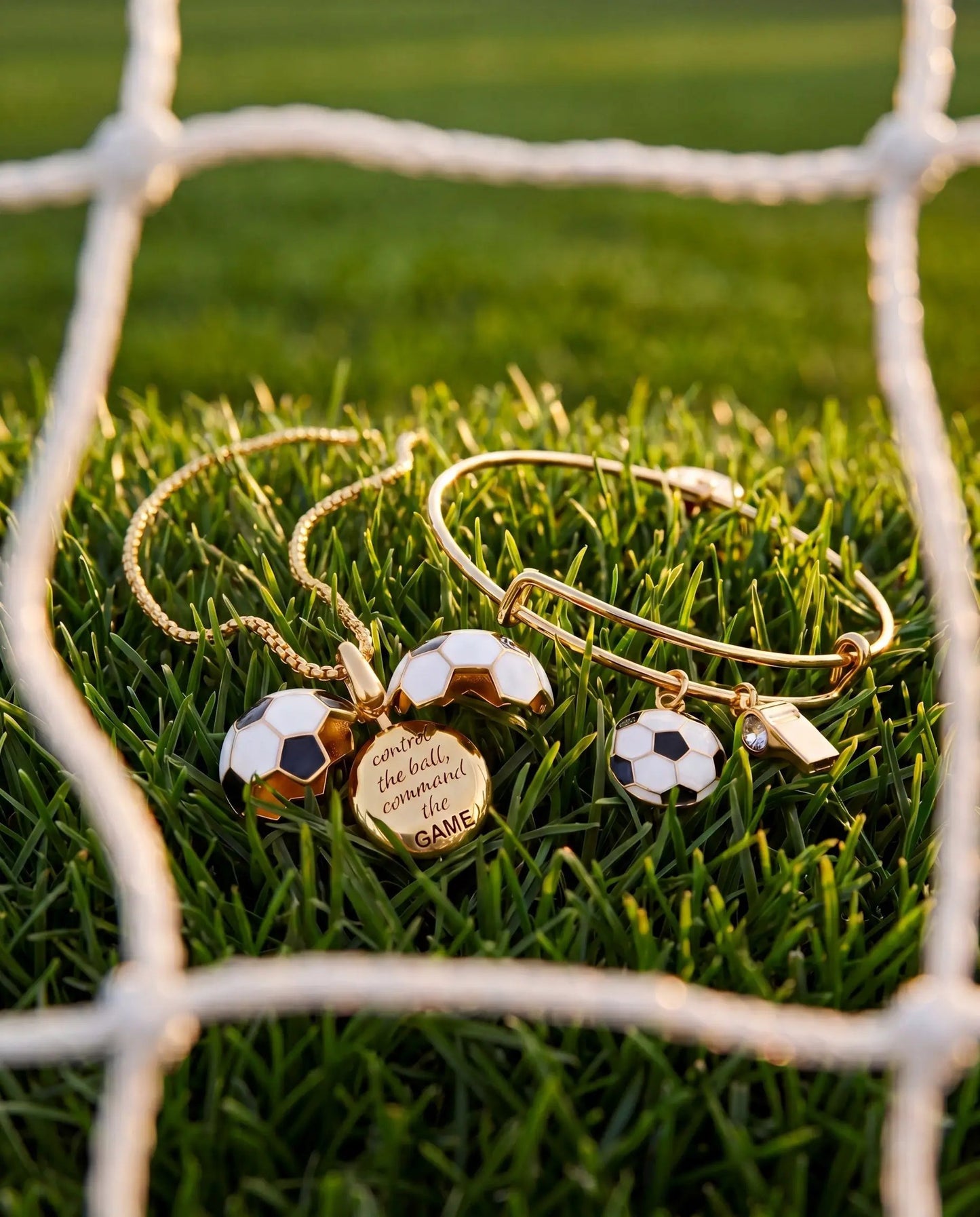 Soccer and Whistle Charm Bangle With Crystal