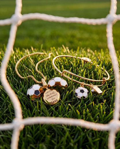 Soccer and Whistle Charm Bangle With Crystal