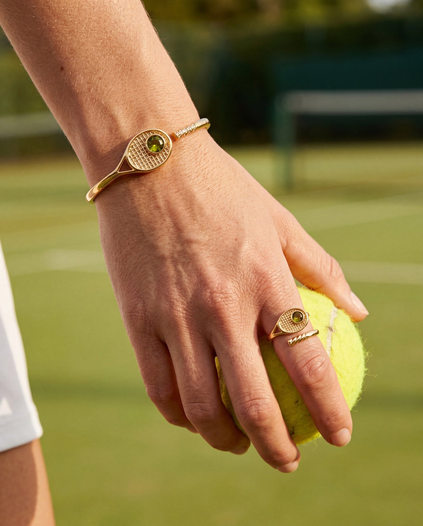 Tennis Racket Hinge Cuff Bracelet and Crystal