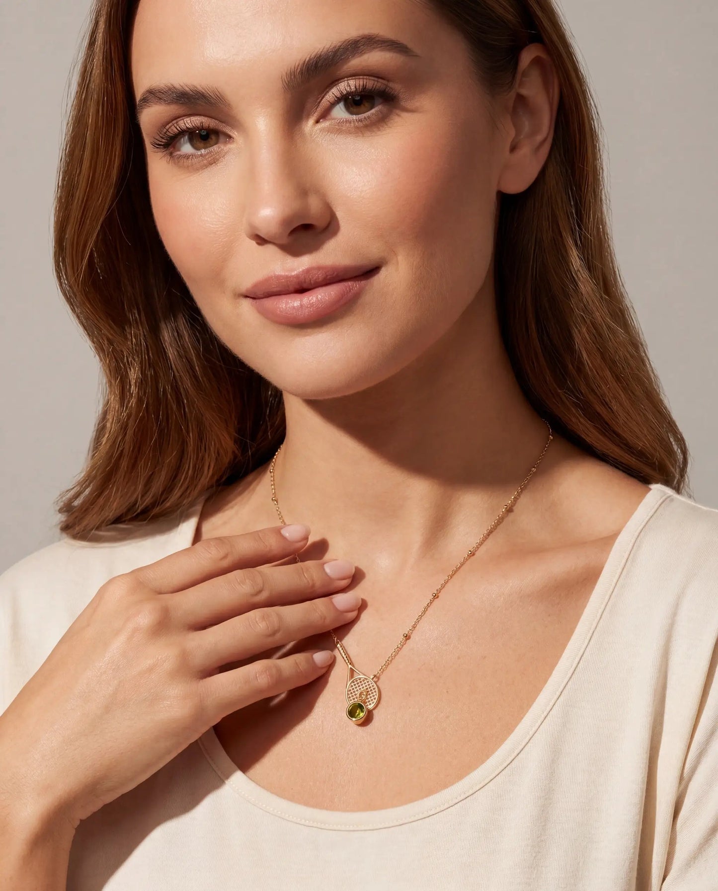 Tennis Racket Y Necklace with Peridot Stone