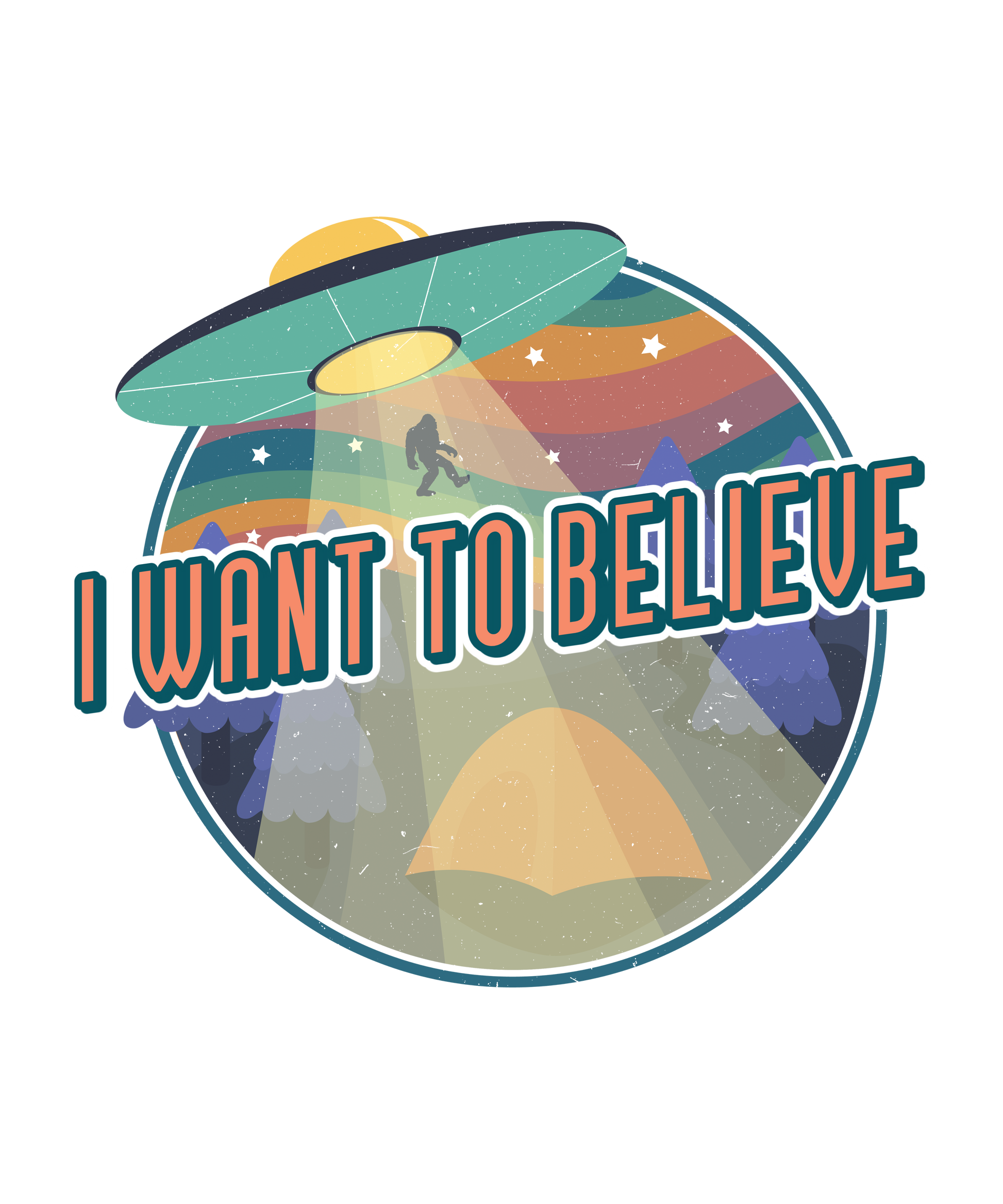 I Want to Believe men's bamboo printed T-shirt with retro space UFO graphic on Tampa Home & Garden Store