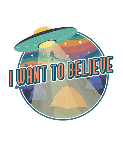 I Want to Believe men's bamboo printed T-shirt with retro space UFO graphic on Tampa Home & Garden Store