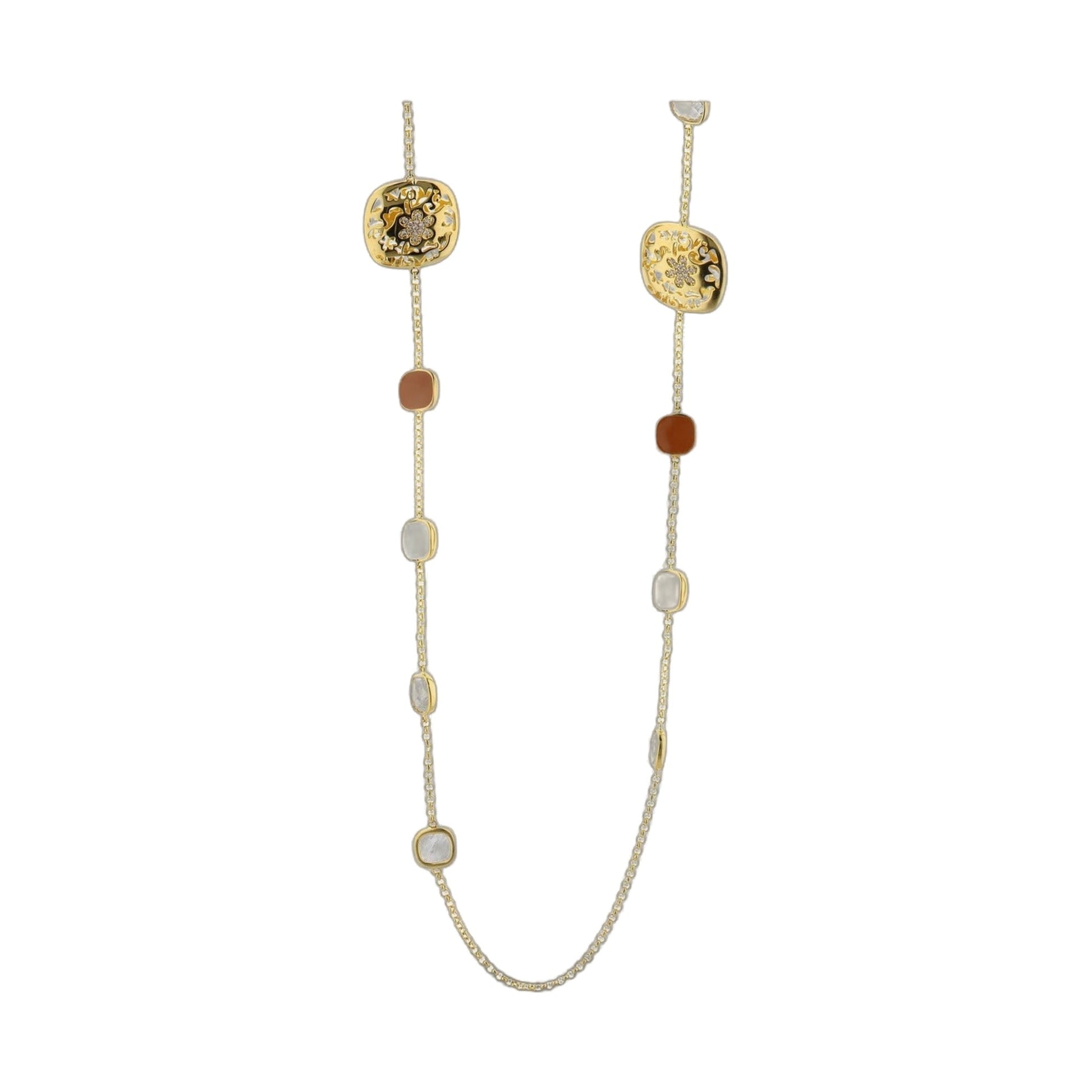Two gold-tone Allure necklaces by Lauren G Adams with floral filigree pendants and brown beads on Tampa Home & Garden Store