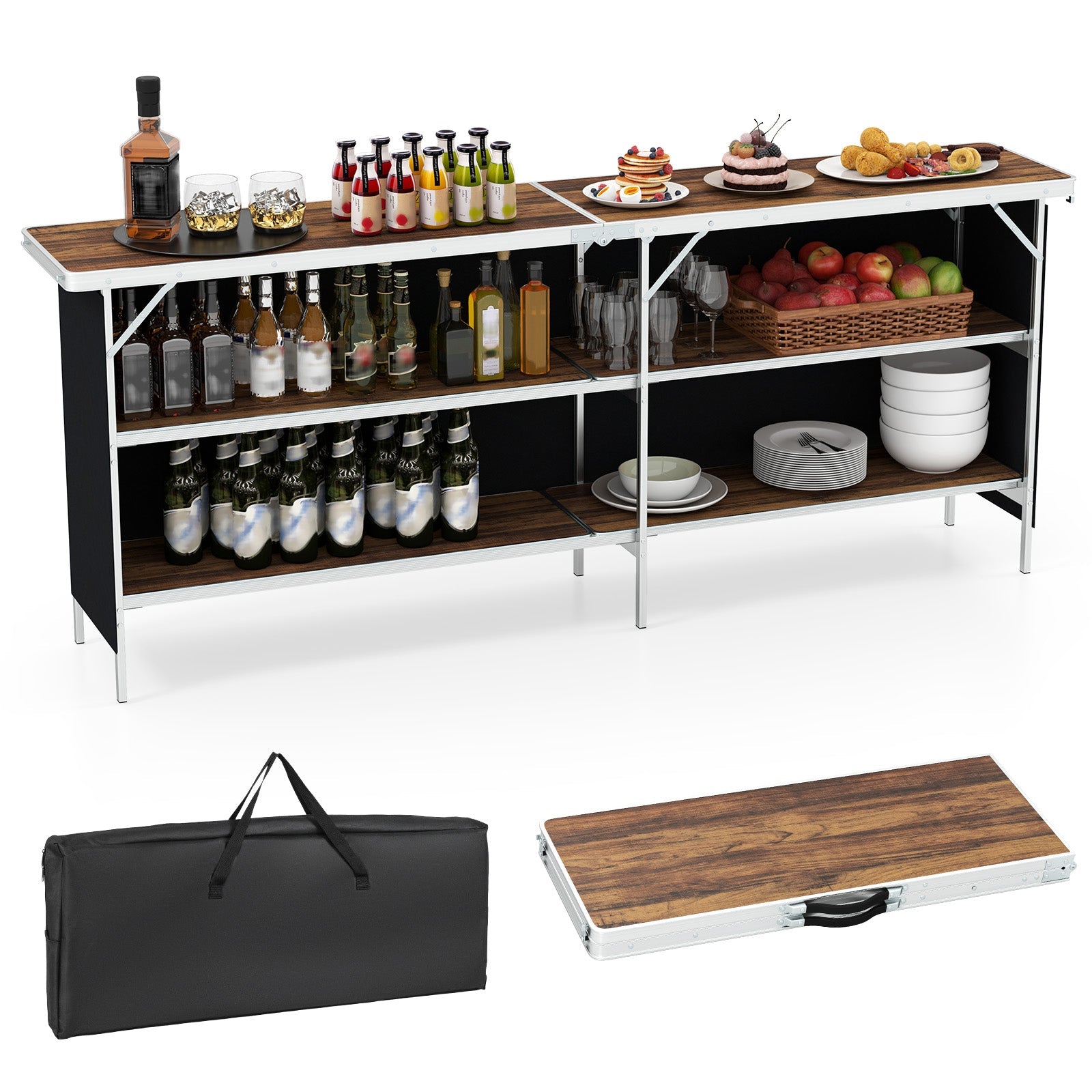 GemGear aluminum portable picnic table with 2-tier open shelves and wood tabletop on Tampa Home & Garden Store