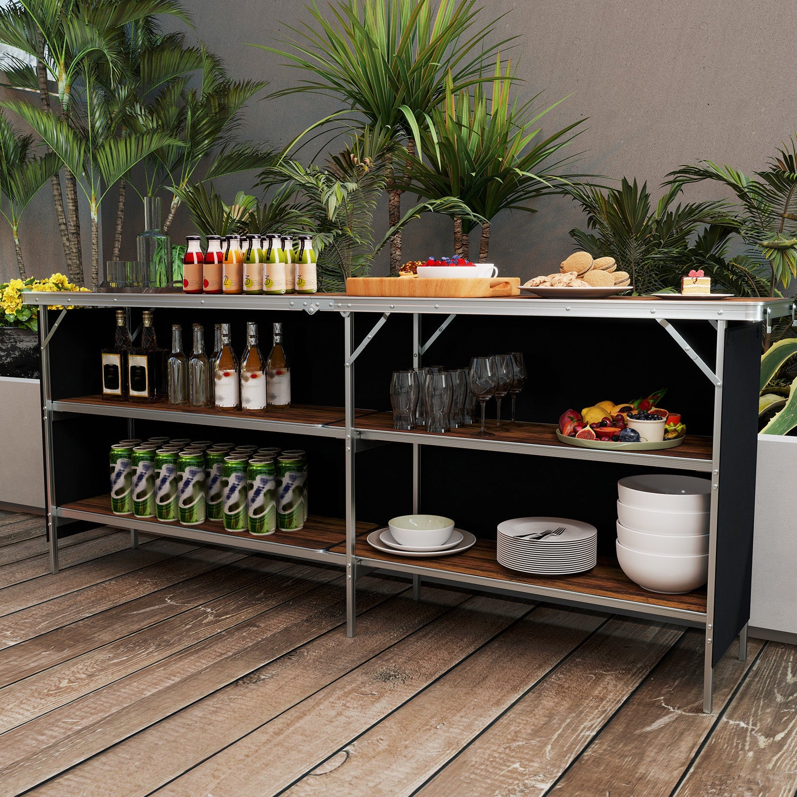 GemGear aluminum portable picnic table with 2-tier open shelves and spacious tabletop on Tampa Home & Garden Store