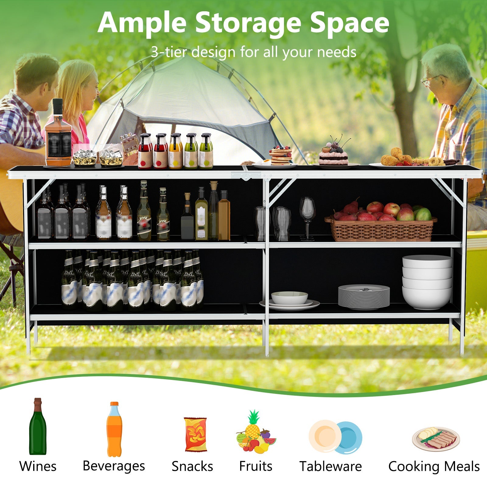 GemGear aluminum portable picnic table with 2-tier open shelves and spacious tabletop on Tampa Home & Garden Store