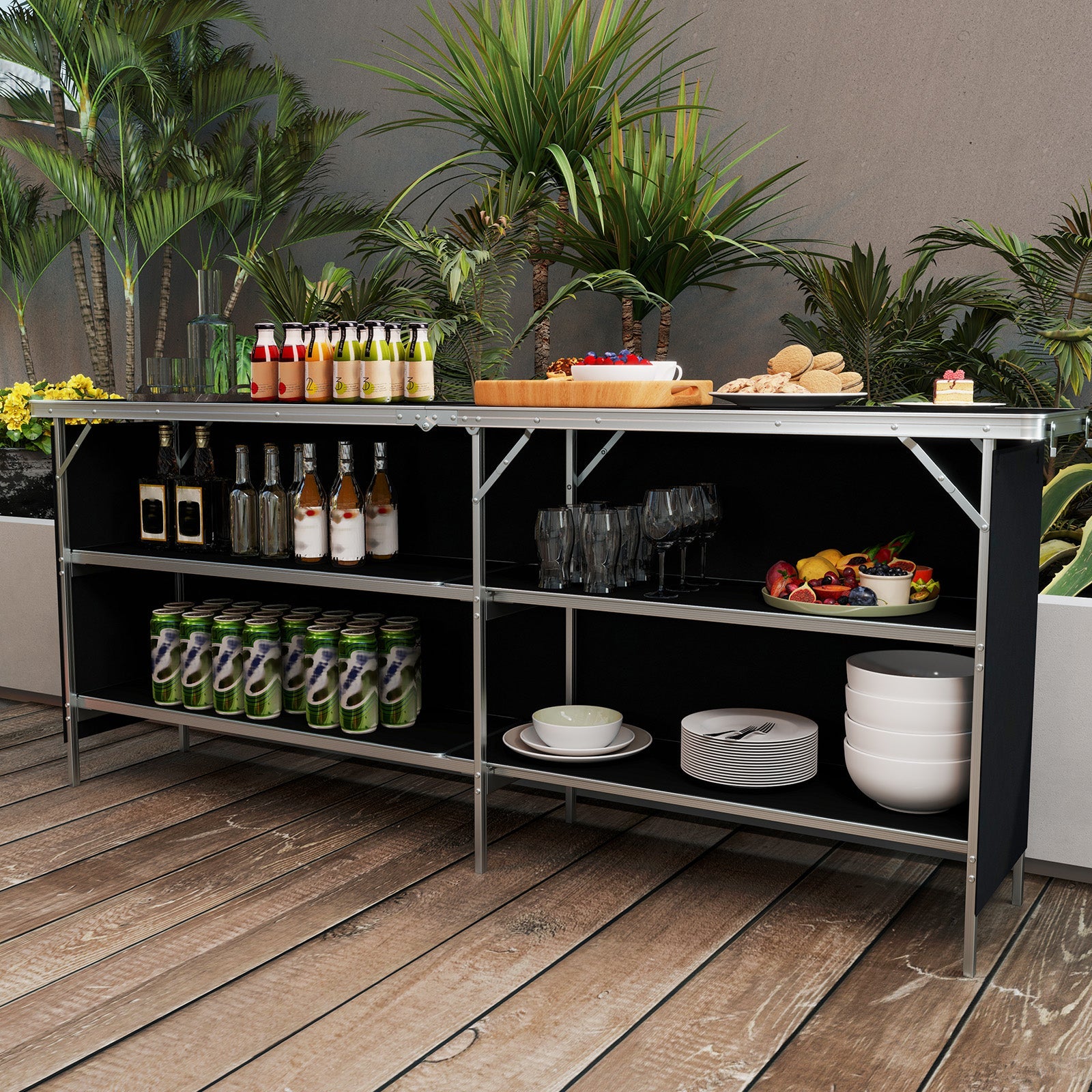 GemGear aluminum portable picnic table with 2-tier shelves and spacious tabletop on Tampa Home & Garden Store