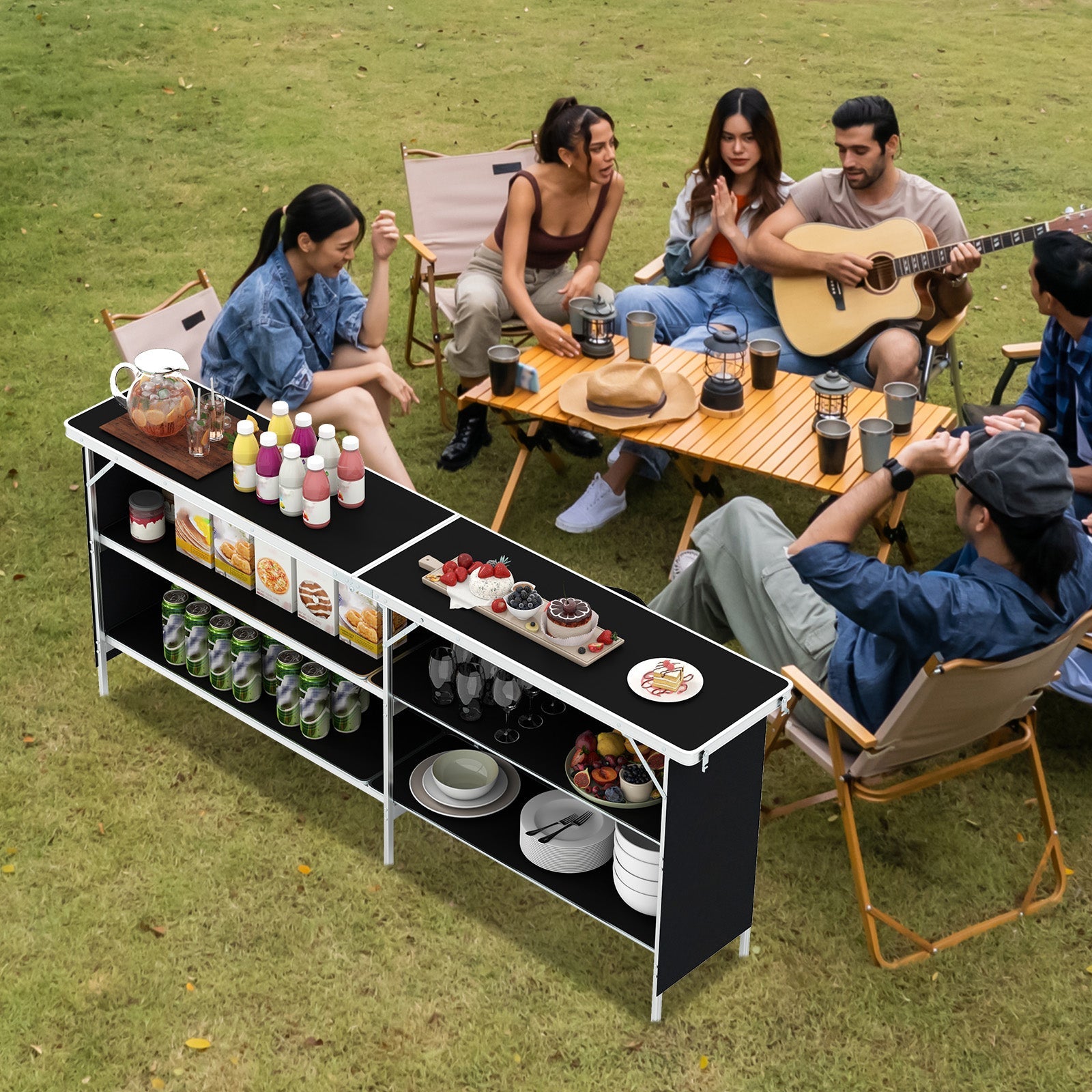 GemGear aluminum portable picnic table with 2-tier shelves and spacious slatted tabletop on Tampa Home & Garden Store