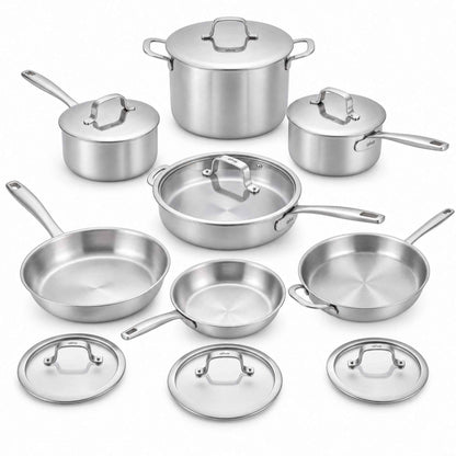5-Ply Stainless Cookware Set, 14-Piece with lids by Alva Cookware in stainless steel on Tampa Home & Garden Store