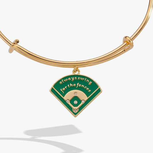 Always Swing for the Fences charm bangle in gold-tone with green enamel pendant on Tampa Home & Garden Store