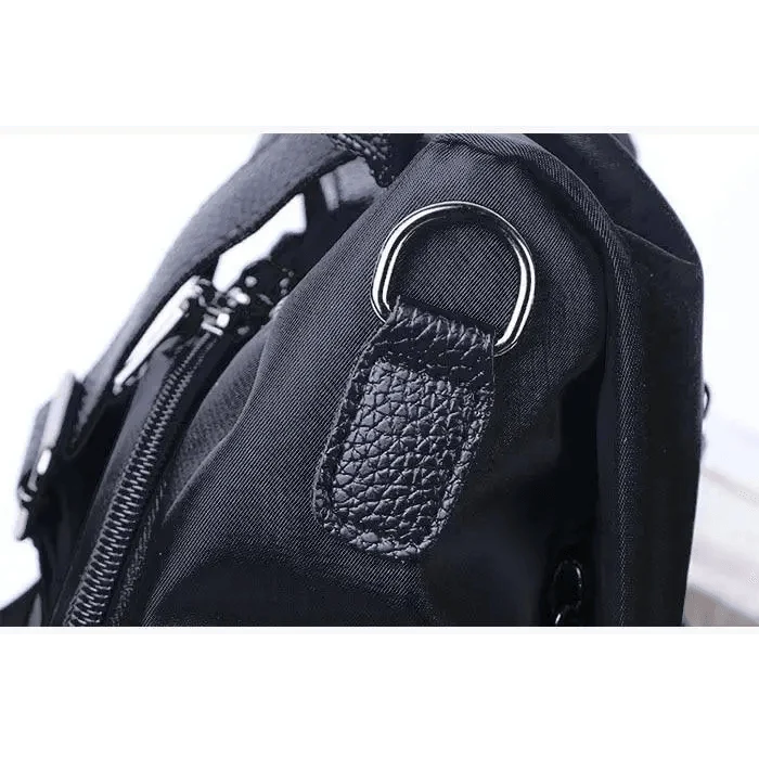 Amaznig Anti-theft Backpack black waterproof fabric with metal D-ring strap detail on Tampa Home & Garden Store