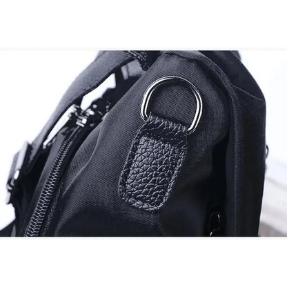 Amaznig Anti-theft Backpack black waterproof fabric with metal D-ring strap detail on Tampa Home & Garden Store