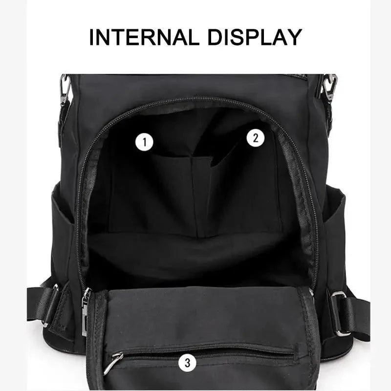 Stevvex anti-theft laptop backpack in black waterproof fabric; large capacity with inner pockets on Tampa Home & Garden Store