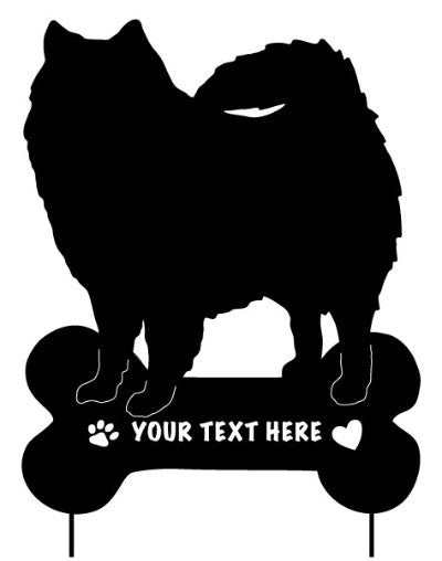 American Eskimo Dog garden stake black bone base for text Rustica Ornamentals on Tampa Home & Garden Store