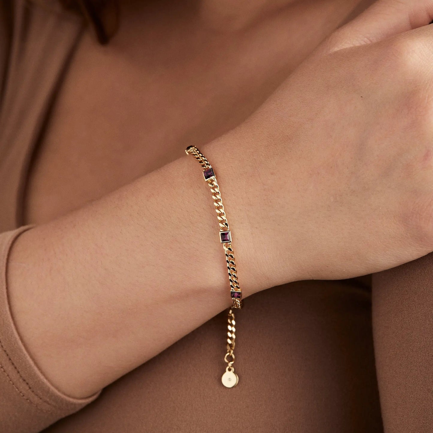 February Birthstone Amethyst Curb Chain Bracelet
