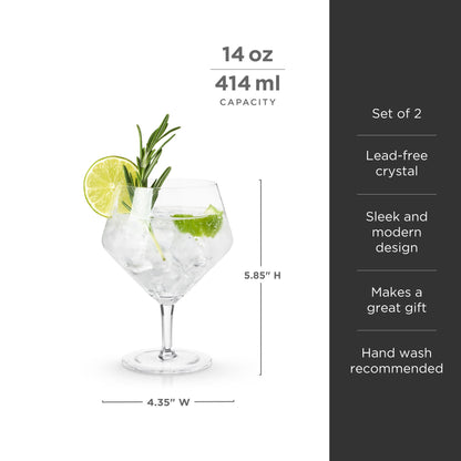Set of Raye Angled Crystal Gin and Tonic Glasses