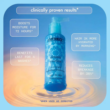 Amika Dream Routine Overnight Hydrating Hair Mask bottle in blue with floral pattern on Tampa Home & Garden Store