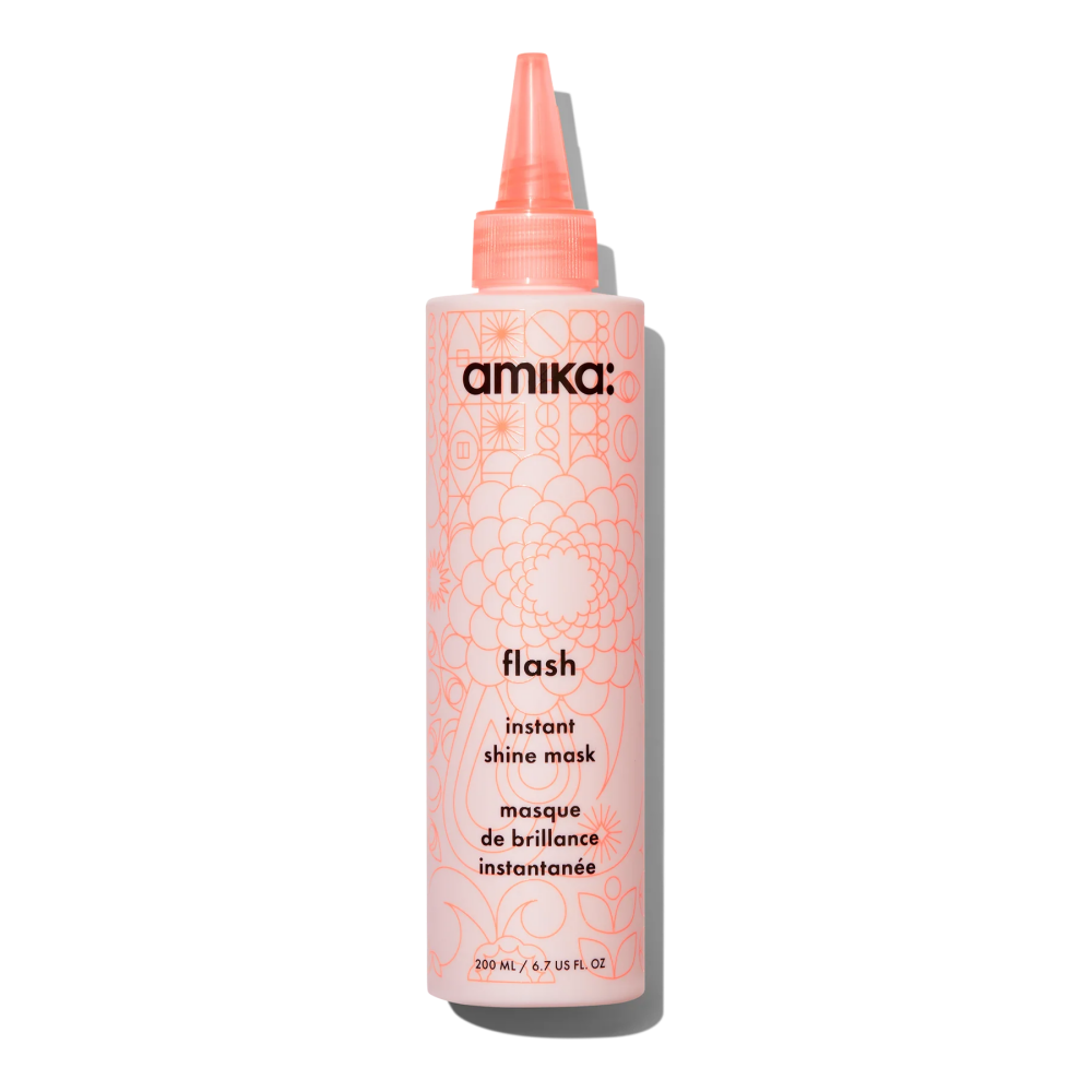 Amika Flash Instant Shine Mask bottle in pink with orange floral pattern, 200 ml on Tampa Home & Garden Store