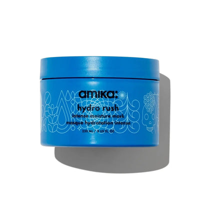 Amika hydro rush intense moisture hair mask blue jar with hyaluronic acid on Tampa Home & Garden Store
