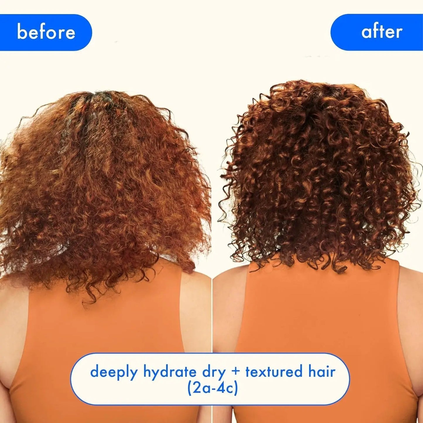 Amika Hydro Rush Intense Moisture Mask with Hyaluronic Acid for curly hair before after on Tampa Home & Garden Store