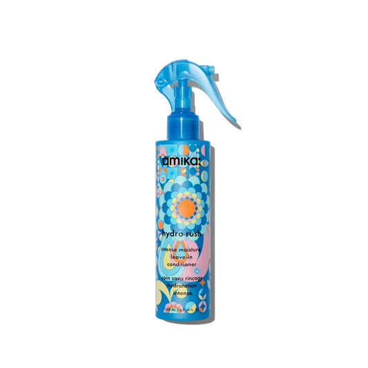 Amika Hydro Rush Intense Moisture Leave-In Conditioner spray bottle, blue floral design, 6.7 oz on Tampa Home & Garden Store