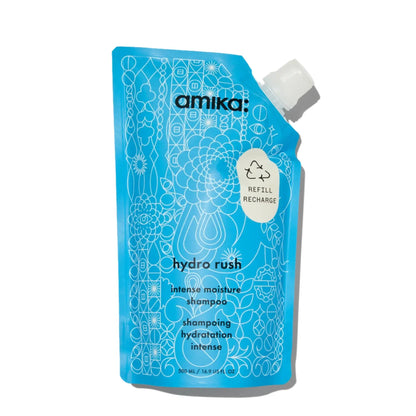 Amika hydro rush intense moisture shampoo refill pouch blue patterned bag 500 ml on Tampa Home & Garden Store