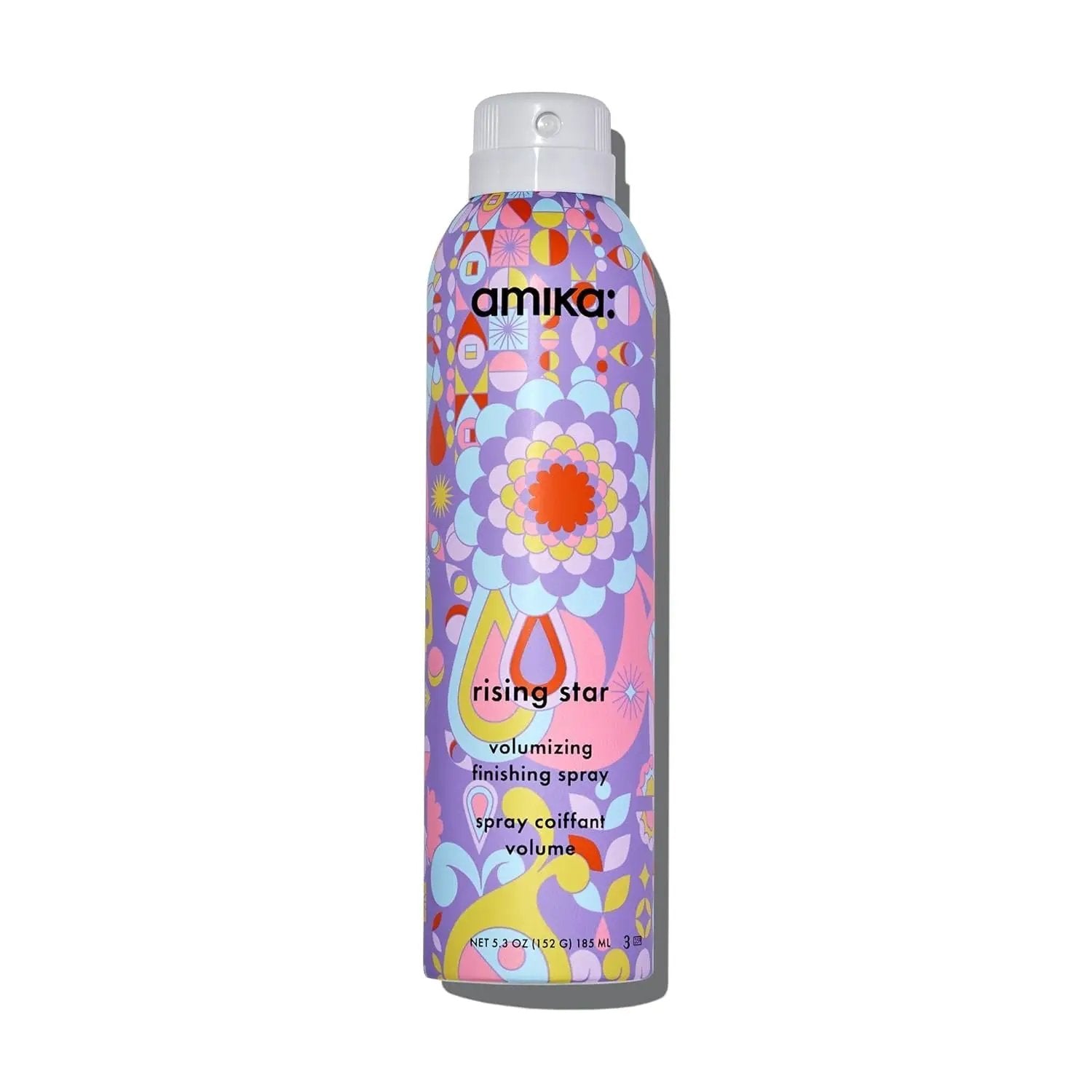 Amika Rising Star volumizing finishing spray can with purple pattern 5.3 oz hair styling product on Tampa Home & Garden Store