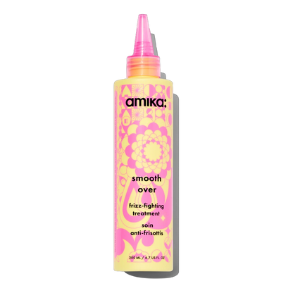 Amika Smooth Over frizz-fighting treatment mask bottle with pink-yellow packaging 6.7 oz on Tampa Home & Garden Store