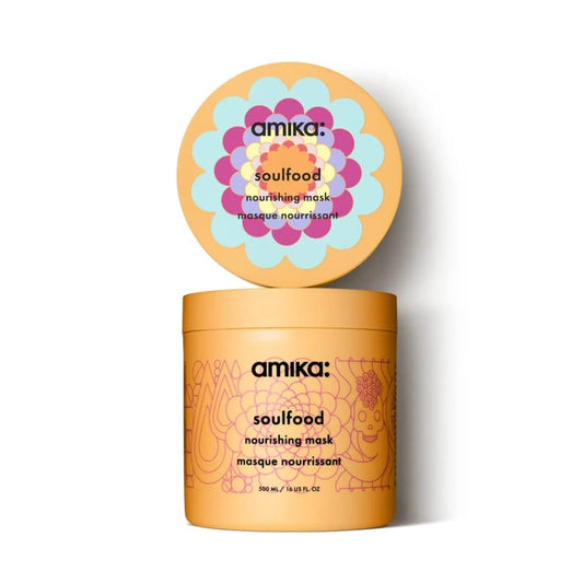amika soulfood nourishing mask in orange jar with colorful lid, hair care product on Tampa Home & Garden Store