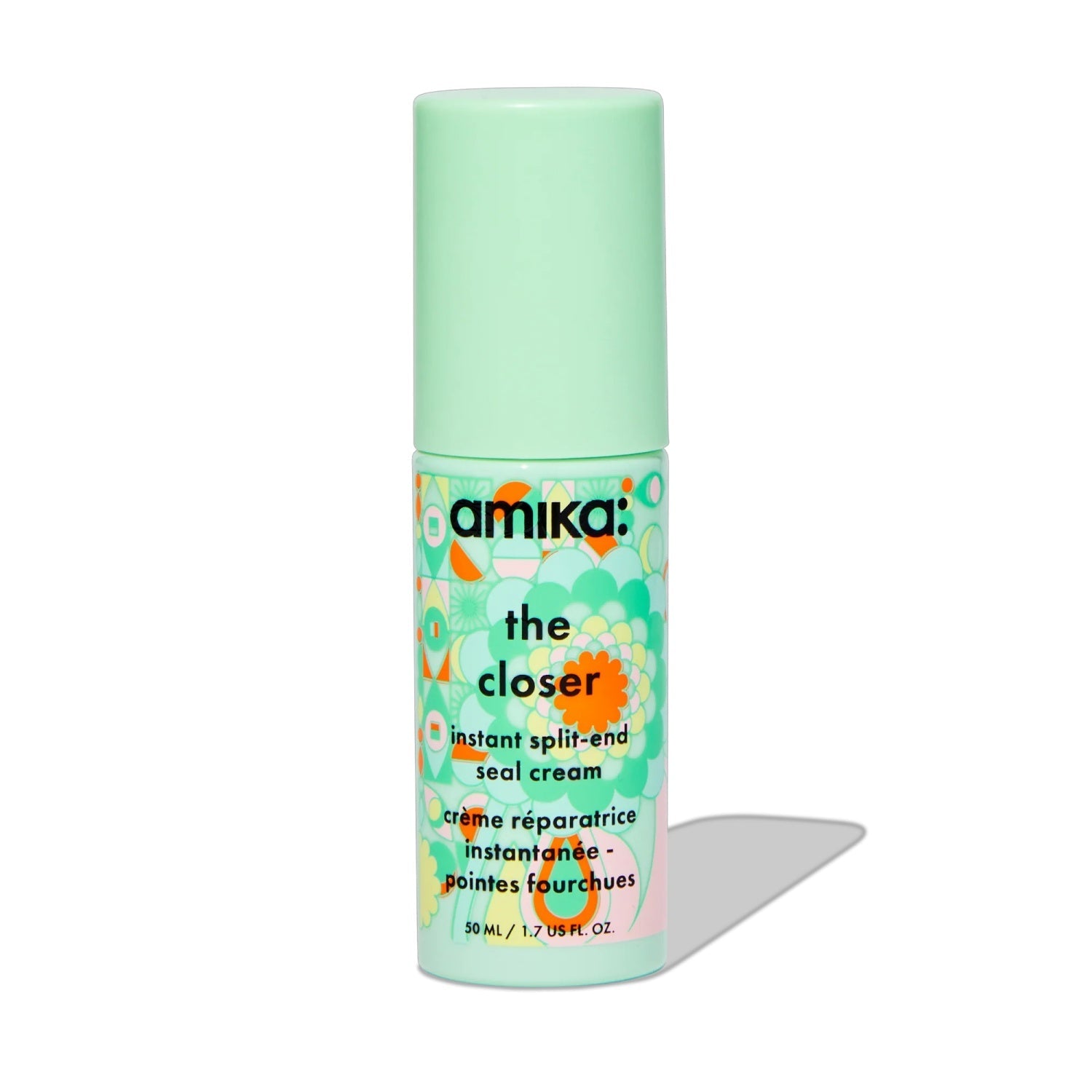 amika the closer instant split-end seal cream bottle with mint green cap and label 50 ml on Tampa Home & Garden Store