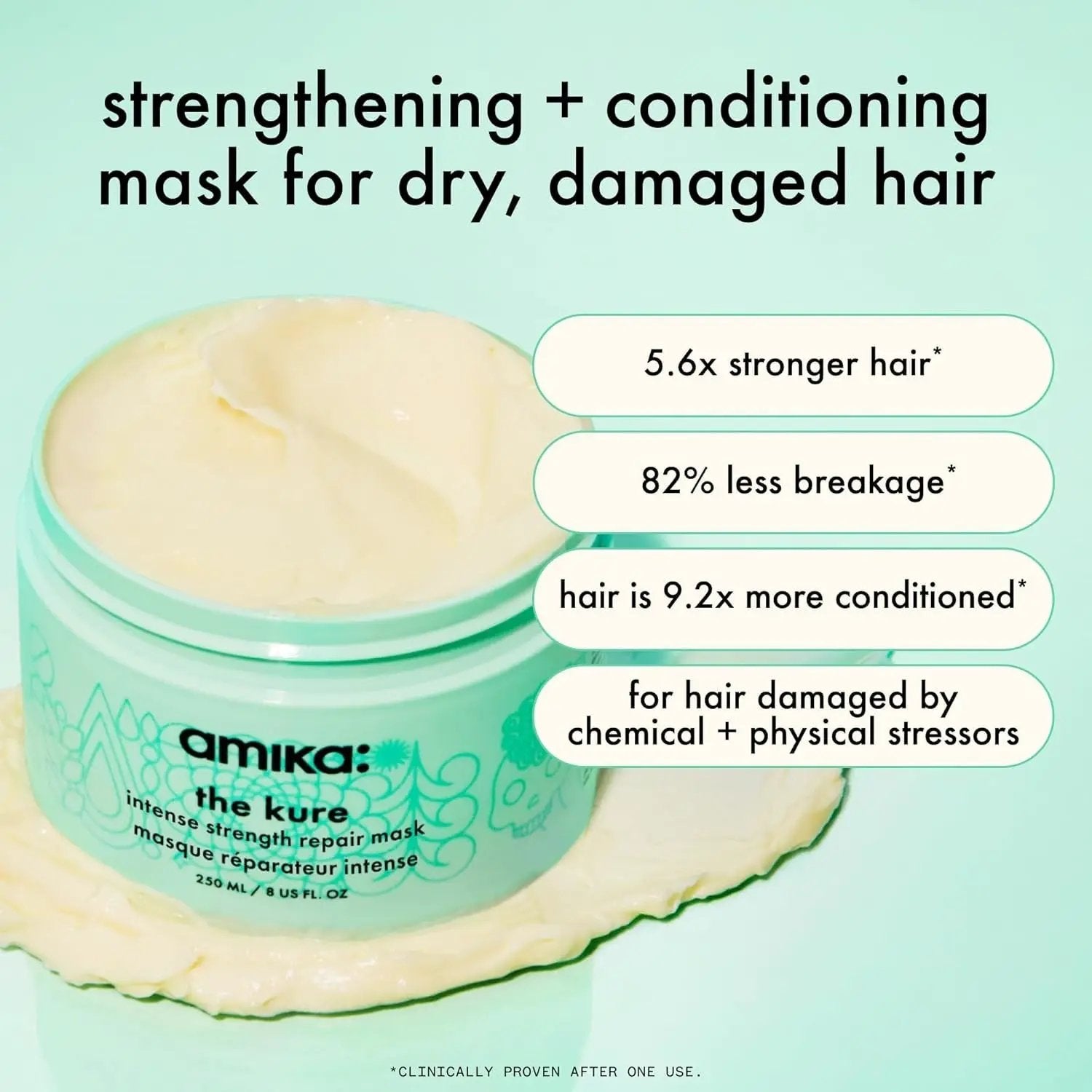 Amika The Kure Intense Bond Repair Mask, teal tub hair care mask for damaged hair on Tampa Home & Garden Store