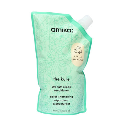 Amika The Kure Strength Repair Conditioner refill pouch mint green with decorative pattern on Tampa Home & Garden Store