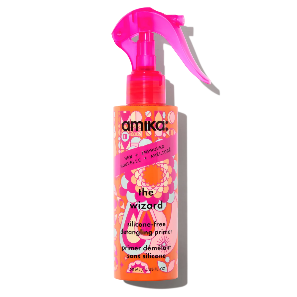 Amika The Wizard detangling hair primer spray bottle pink orange floral label 5 oz on Tampa Home & Garden Store