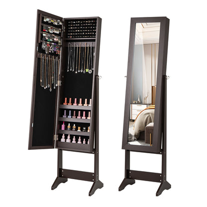 Mirrored Standing Jewelry Cabinet Storage Box-Black