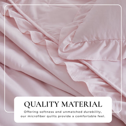 Dot Stitched Ruffled Quilt Set and Bedding