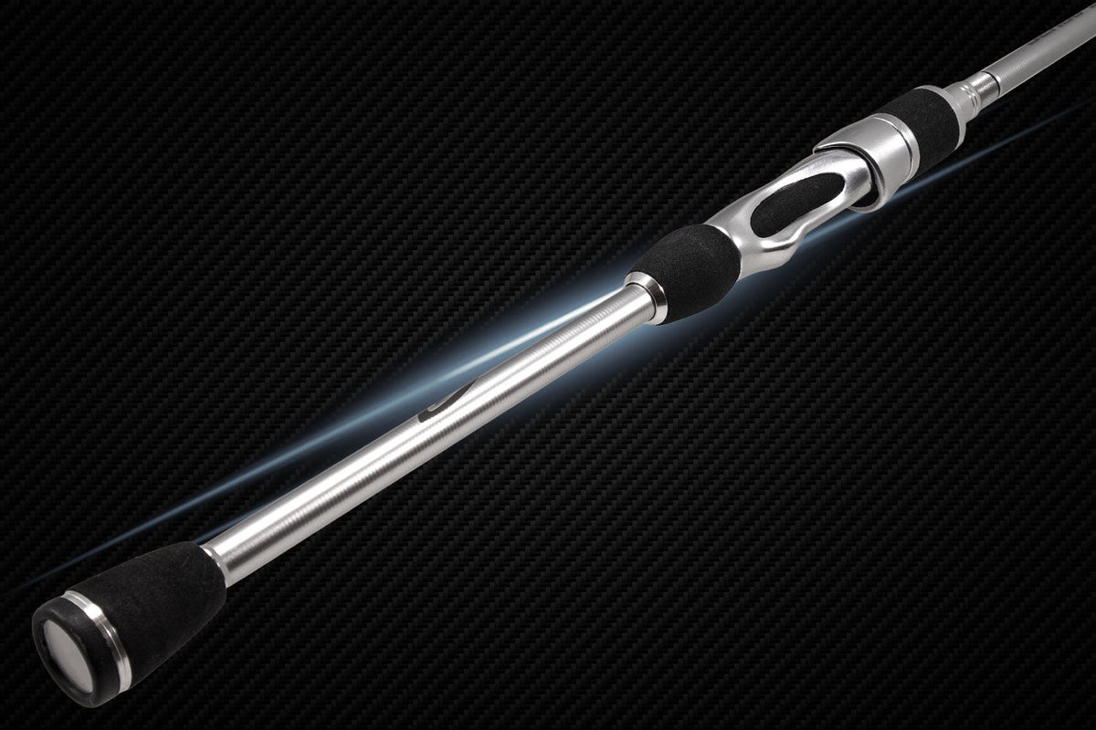 Android Series rod by Denali, silver aluminum reel seat, black foam grips on Tampa Home & Garden Store