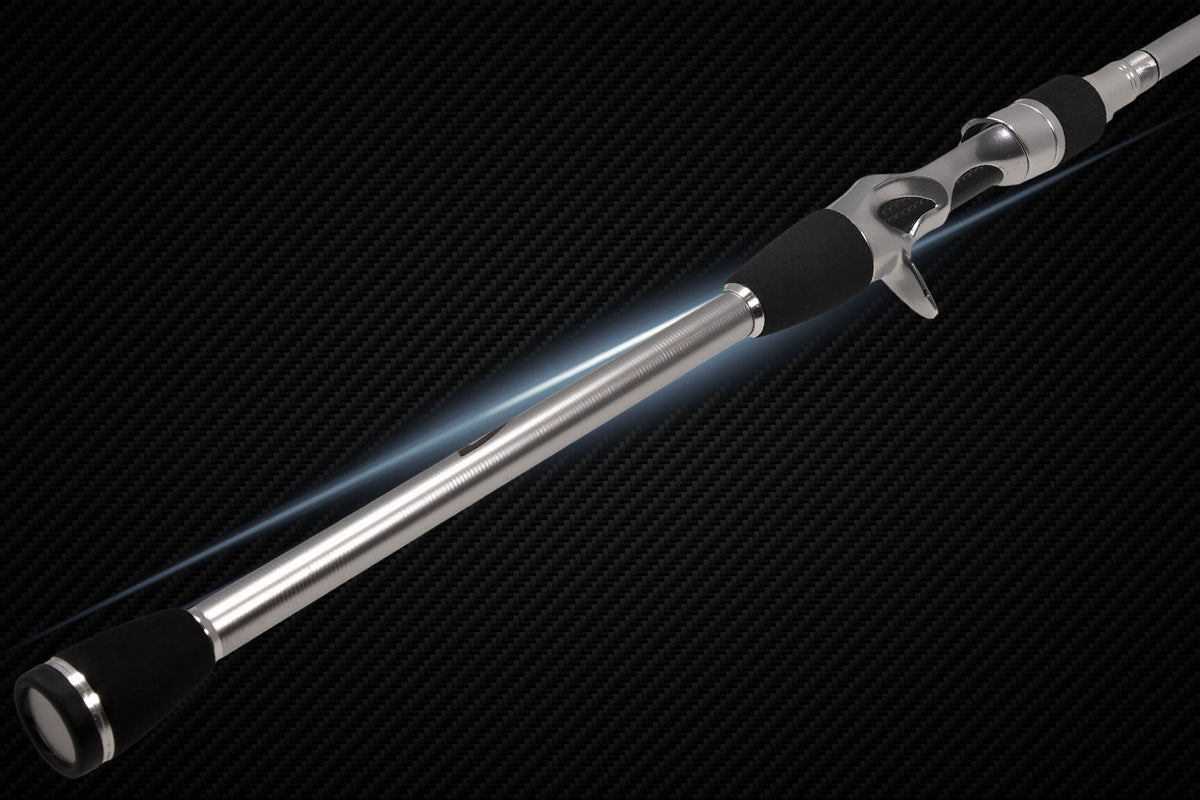 Android Series fishing rod by Denali, silver shaft with black foam grip and metal reel seat on Tampa Home & Garden Store