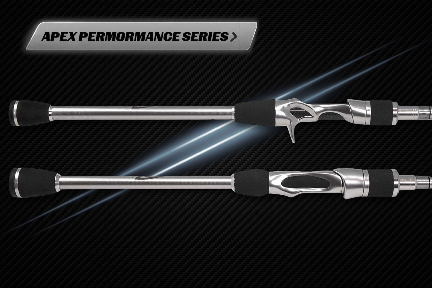 Android Series rods by Denali two silver fishing rods with black foam grips and chrome seats on Tampa Home & Garden Store