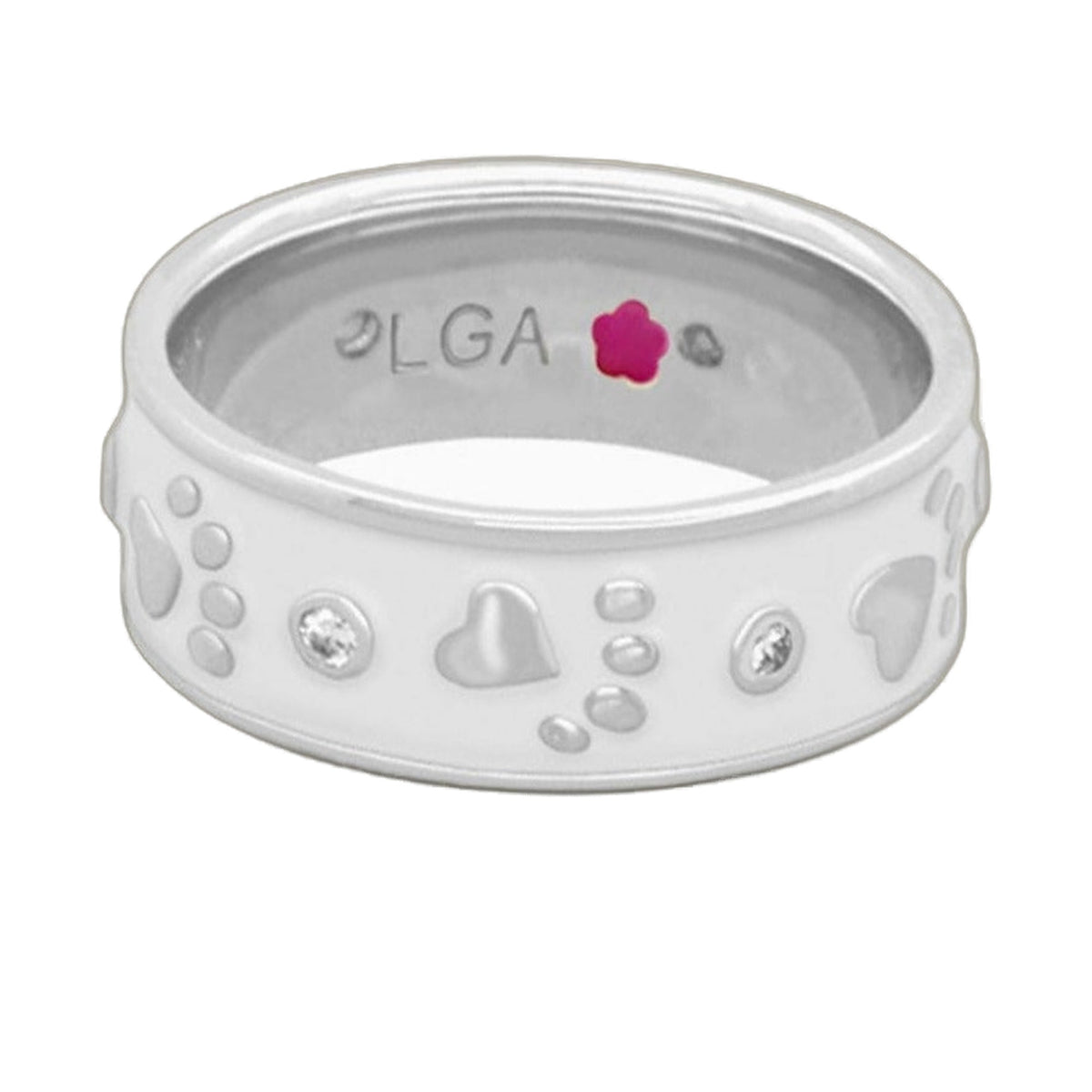 Animal Paradise Ring Paw & Heart Band by Lauren G Adams, silver ring with paw print motifs on Tampa Home & Garden Store
