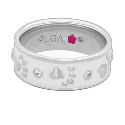Animal Paradise Ring Paw & Heart Band by Lauren G Adams, silver ring with paw print motifs on Tampa Home & Garden Store