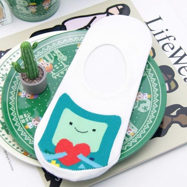 Stevvex Adventure Time crew sock white cotton with pixel art character holding red heart on Tampa Home & Garden Store
