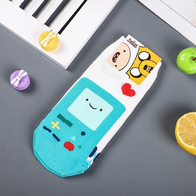 Stevvex Adventure Time cotton crew sock teal game-console graphic with heart detail on Tampa Home & Garden Store