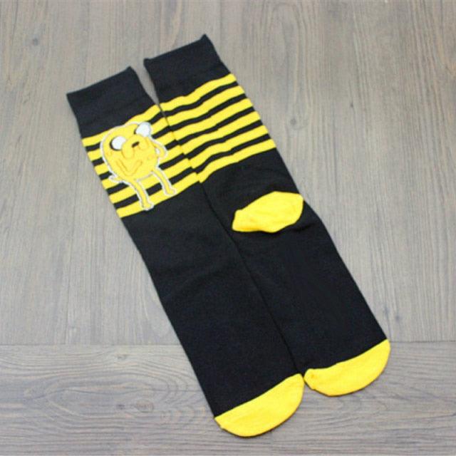 Stevvex Adventure Time crew socks black with yellow toe/heel Ice King design, pair on Tampa Home & Garden Store