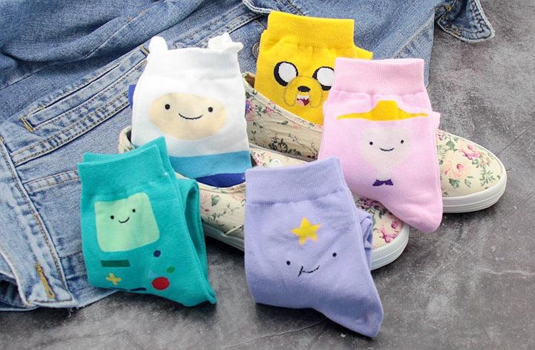 Adventure Time crew socks six-pair set in assorted pastel colors with cute faces unisex cotton on Tampa Home & Garden Store