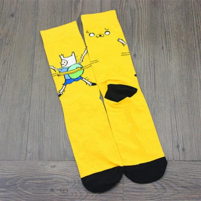Adventure Time crew socks yellow cotton pair with cartoon characters Stevvex ST12357AYD on Tampa Home & Garden Store