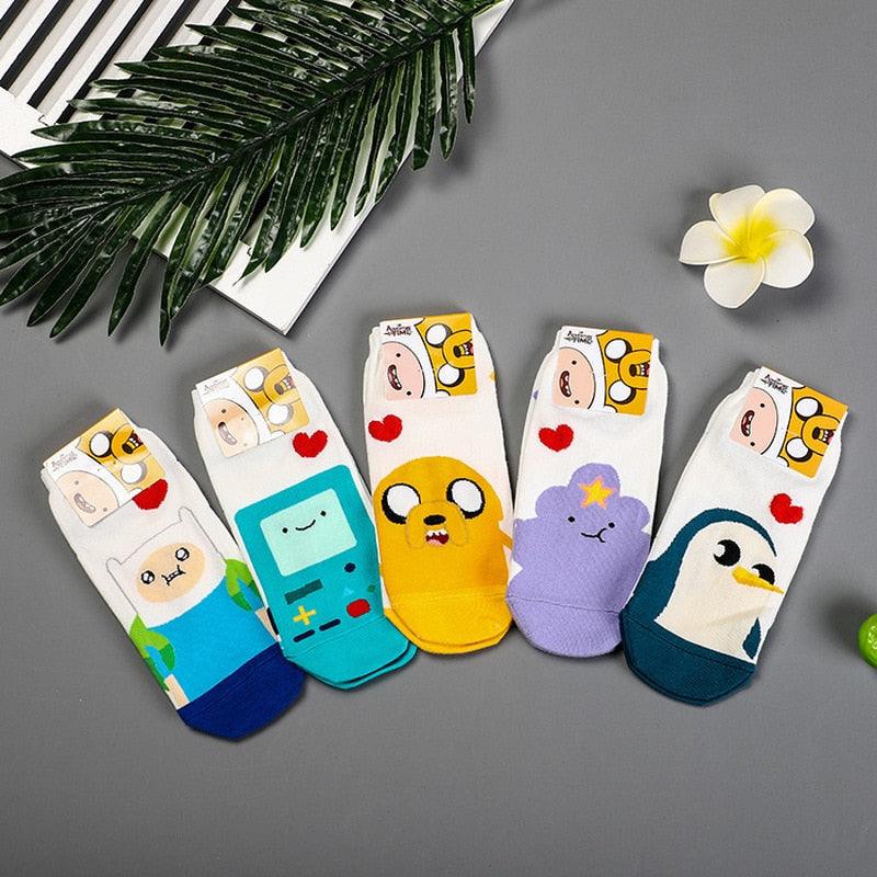 Stevvex Adventure Time crew socks set featuring Ice King, Lumpy Space Princess, Jake on white bases, six socks on Tampa Home & Garden Store
