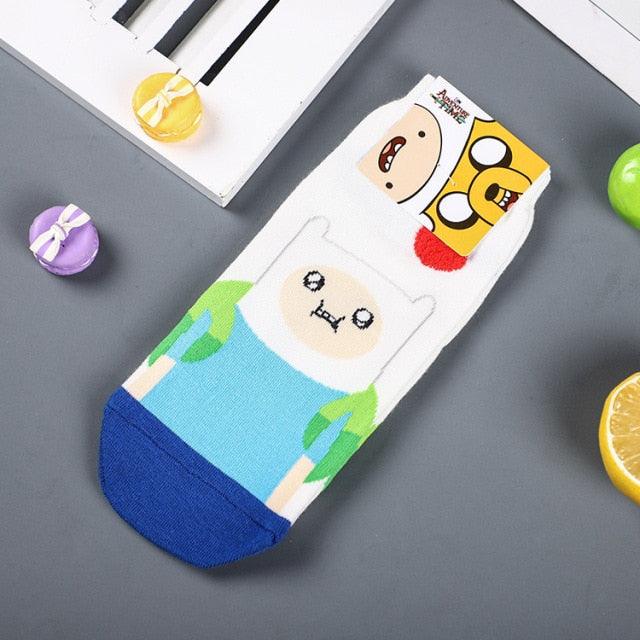Stevvex Adventure Time crew sock white cotton with Ice King and Lumpy Space Princess blue toe on Tampa Home & Garden Store