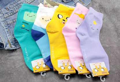 Stevvex Anime Adventure Time Crew Socks multicolor set of five cotton socks with cartoon faces on Tampa Home & Garden Store