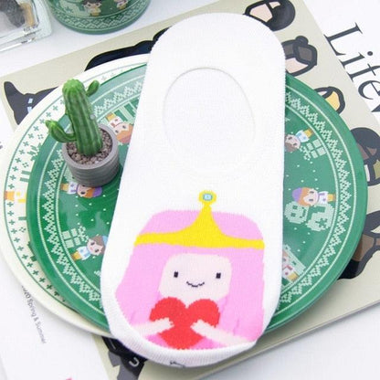 Stevvex Adventure Time crew sock white cotton featuring Bubblegum pink hair and yellow crown on Tampa Home & Garden Store
