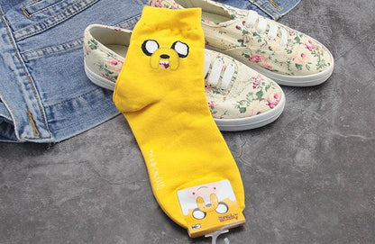 Adventure Time yellow crew sock by Stevvex with Ice King graphic, cotton warm sock with sneakers on Tampa Home & Garden Store